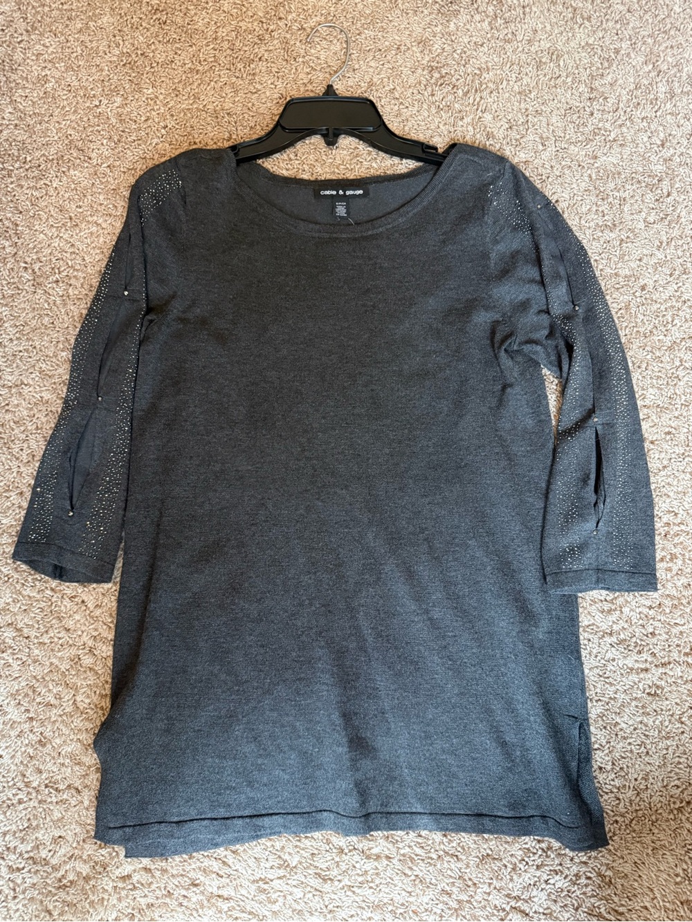 Cable & Gauge Charcoal Knit top with Sparkle Sleeve Accents